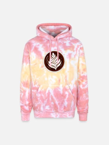 Latte Art Leaf Cappuccino Design - Adult Tie Dye Hoodie - funnel cake