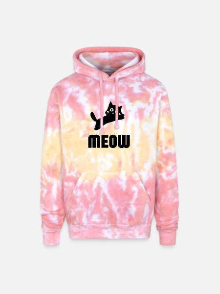 Whimsical Cat Face Illustration - Adult Tie Dye Hoodie - funnel cake
