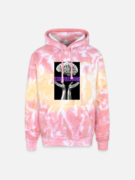 Stop Following Brain Hands - Adult Tie Dye Hoodie - funnel cake