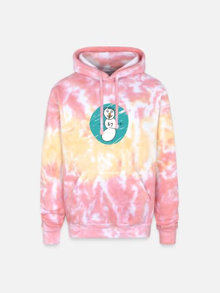 Whimsical Snowman on Cyan Swirl - Adult Tie Dye Hoodie - funnel cake