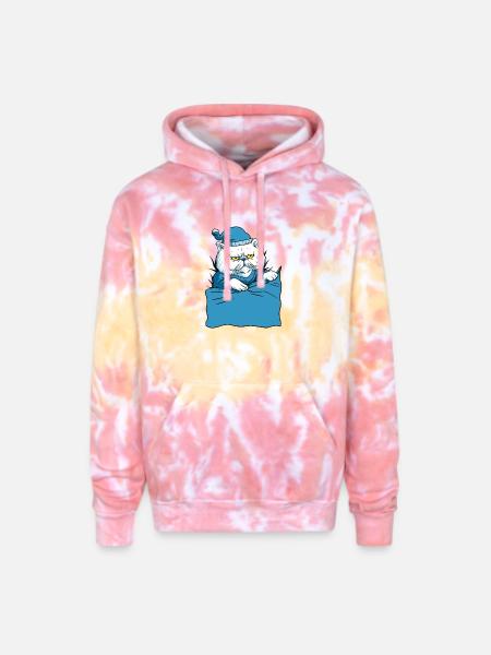 Grumpy Blue Pajama Cat - Adult Tie Dye Hoodie - funnel cake