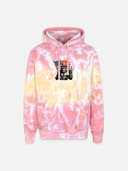Bigfoot Merica Rock American Flag - Adult Tie Dye Hoodie - funnel cake
