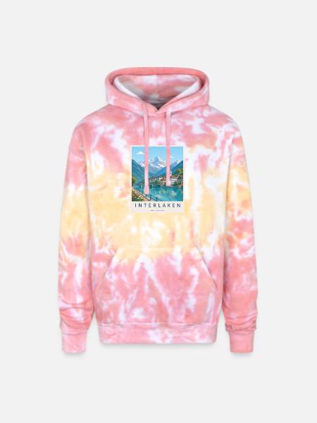 Interlaken Alpine Lakescape - Adult Tie Dye Hoodie - funnel cake
