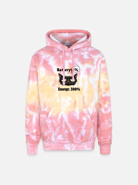 Battery 2% energyn300% - Adult Tie Dye Hoodie - funnel cake