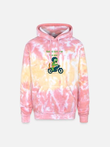 Turtle driver motorcycle - Adult Tie Dye Hoodie - funnel cake