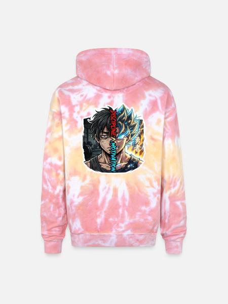 Dual Neon Warrior Split - Adult Tie Dye Hoodie - funnel cake
