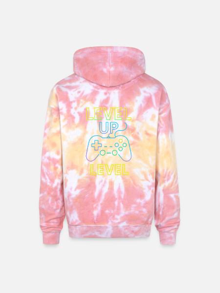 Neon Level Up Controller - Adult Tie Dye Hoodie - funnel cake