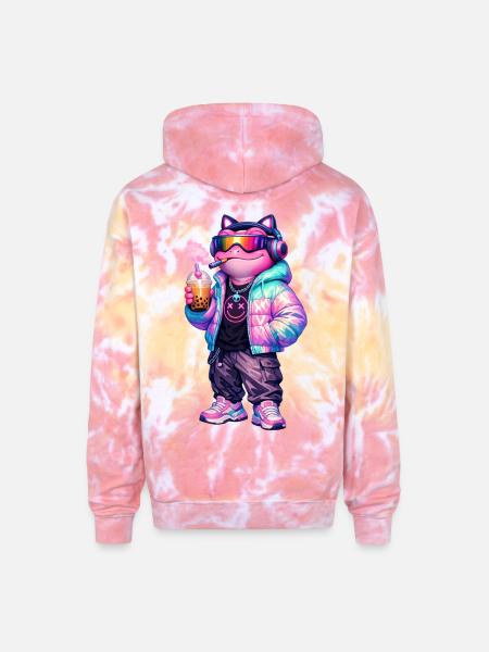 Retro CyberPunk Frog - Adult Tie Dye Hoodie - funnel cake