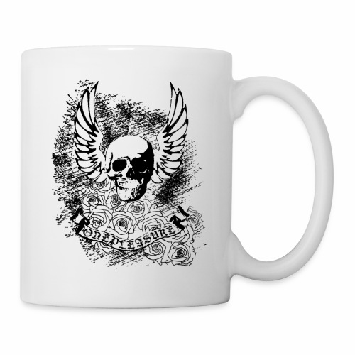 Cool OnePleasure Skull Wings Roses Banner - Coffee/Tea Mug
