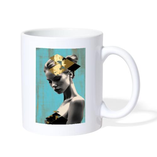 Gold on Turquoise - Minimalist Portrait of a Woman - Coffee/Tea Mug