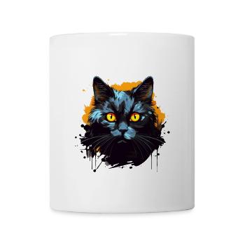 Neon Blue Cat Splash Portrait - Coffee/Tea Mug - white - Front