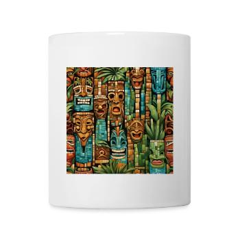 Tiki Mosaic Jungle Faces - Coffee/Tea Mug - white - Front