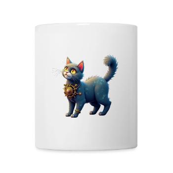 Cosmic Blue Cat with Steampunk Gear - Coffee/Tea Mug - white - Front
