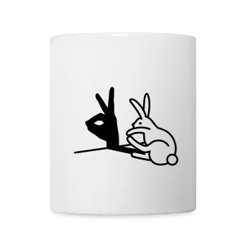 Funny Rabbit hand shadow puppets humor pop art - Coffee/Tea Mug - white - Front