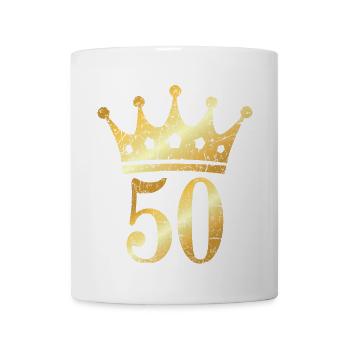 50th Birthday & Anniversary Crown (Golden-Yellow) - Coffee/Tea Mug - white - Front