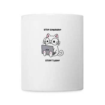 Cat With Laptop & Stop Dreaming Start Doing - Coffee/Tea Mug - white - Front
