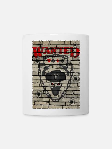 Wanted Mask Graffiti on Brick Wall - Coffee/Tea Mug - white