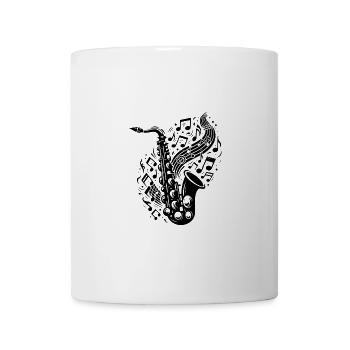 Saxophone With Flying Music Sheet Music - Coffee/Tea Mug - white - Front