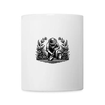 Jardinier amateur Jardinage dans le parterre de fleurs - Tasse - blanc - Devant