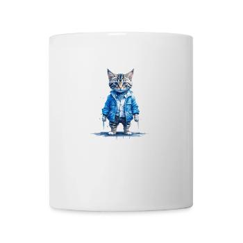 Cat wearing a blue jacket - Coffee/Tea Mug - white - Front