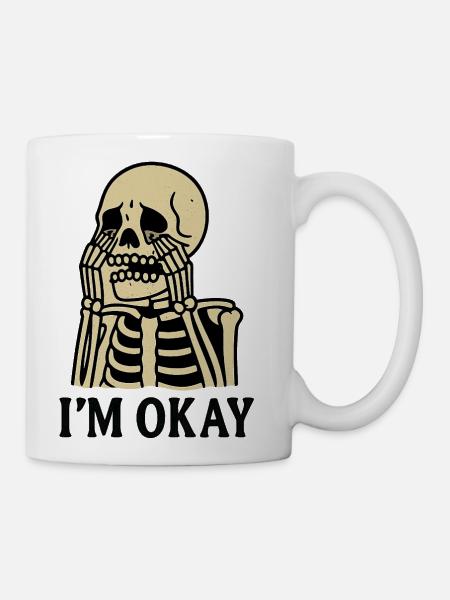 Expressive Skeleton with Hand Gesture Design - Coffee/Tea Mug - white