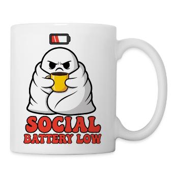 Funny Social Battery Low Introvert Ghost Coffee - Coffee/Tea Mug - white - Right