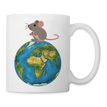Planet earth and mouse on the top - Coffee/Tea Mug - white - Right