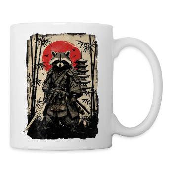 Raccoon Samurai Under Red Sun - Coffee/Tea Mug - white - Right