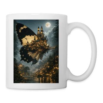 Majestic Butterfly City Under Moonlight – Surreal  - Coffee/Tea Mug - white - Right