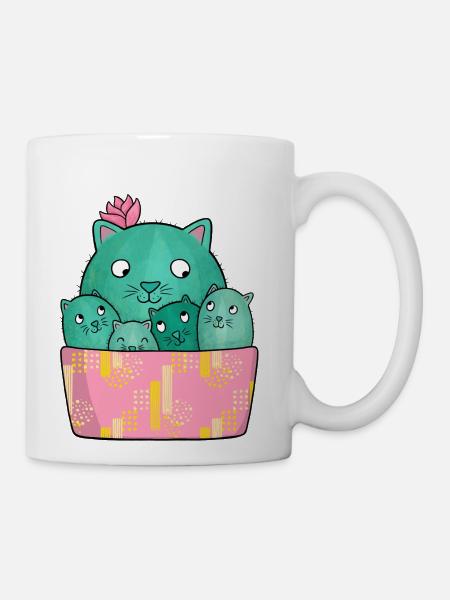 Cactus Cat And Kittens - Coffee/Tea Mug - white