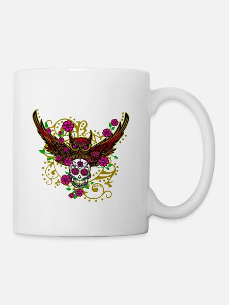 Winged Sugar Skull Floral Bloom - Coffee/Tea Mug - white