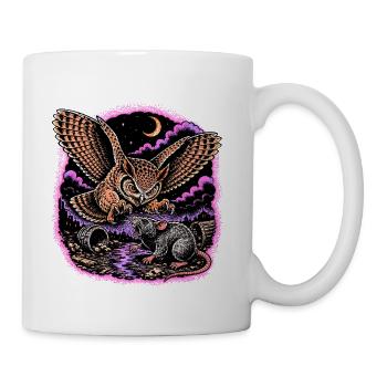 Night Owl vs Rat in Neon Ruins - Coffee/Tea Mug - white - Right