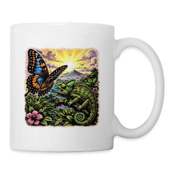 Sunrise Jungle: Butterfly Meets Chameleon - Coffee/Tea Mug - white - Right