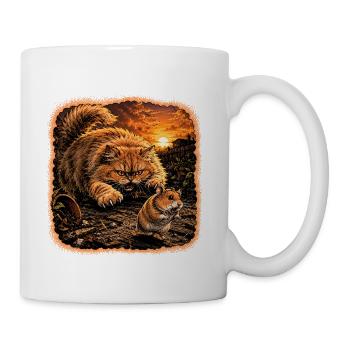 Sunset Standoff: Cat vs Mouse in Ruins - Coffee/Tea Mug - white - Right