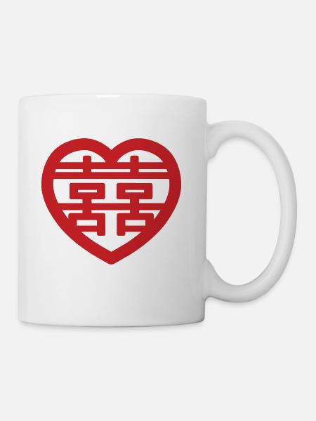 Double Happiness 囍 Shuangxi Chinese Hanzi Heart - Coffee/Tea Mug - white