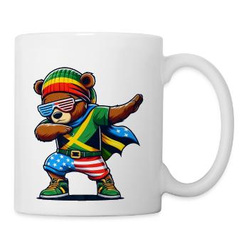 Half American Half Jamaican Teddy Bear Dabing Jama - Coffee/Tea Mug - white - Right