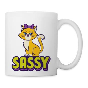 Sassy Orange Cat with Attitude and Bow – Cartoon D - Coffee/Tea Mug - white - Right