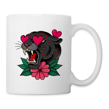 Traditional Tattoo Style Panther Love Eyes - Coffee/Tea Mug - white - Right