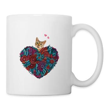 Fun Cute Heart Doodle Art Love Word White cat love - Coffee/Tea Mug - white - Right
