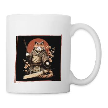 Japanese Art Cat Anime Style Samurai - Coffee/Tea Mug - white - Right