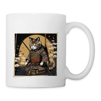 Japanese Art Cat Samurai - Coffee/Tea Mug - white - Right