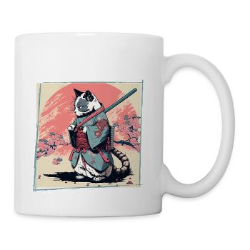 Cat Samurai Japanese Art - Coffee/Tea Mug - white - Right