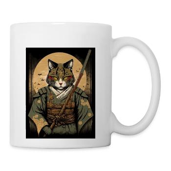 Japanese Art Cat Samurai Cute Cat - Coffee/Tea Mug - white - Right
