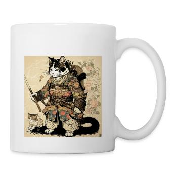 Japanese Art Cat Ninja Samurai Cat - Coffee/Tea Mug - white - Right
