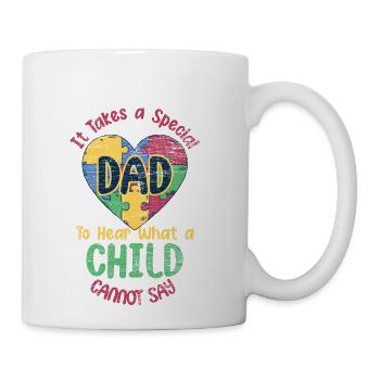 Autistic Child Dad Puzzle Piece Heart Autism - Coffee/Tea Mug - white - Right