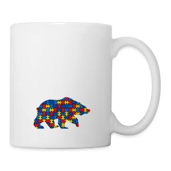 Autism Awareness Mama Bear Puzzle Piece Autistic - Coffee/Tea Mug - white - Right