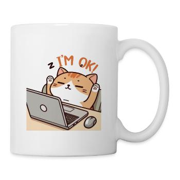 I'M OK Funny Lazy Cat Working on Laptop - Coffee/Tea Mug - white - Right