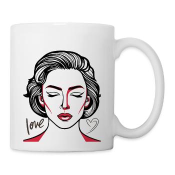 Woman closes eyes, love, heart, woman - Coffee/Tea Mug - white - Right