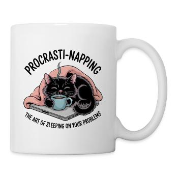 Cute Procrastination Cat With Coffee and Laptop - Coffee/Tea Mug - white - Right