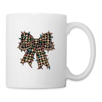 Festive Checkerboard Bow with Holiday Lights - Coffee/Tea Mug - white - Right